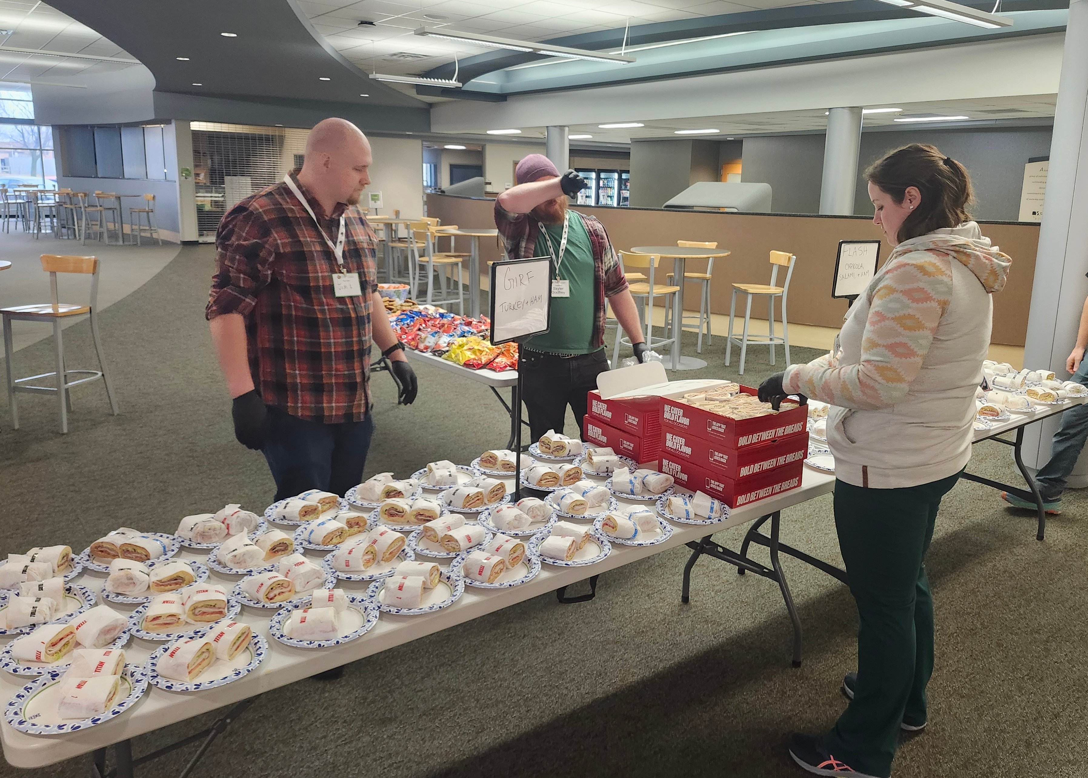 Sandwhiches set out for lunch